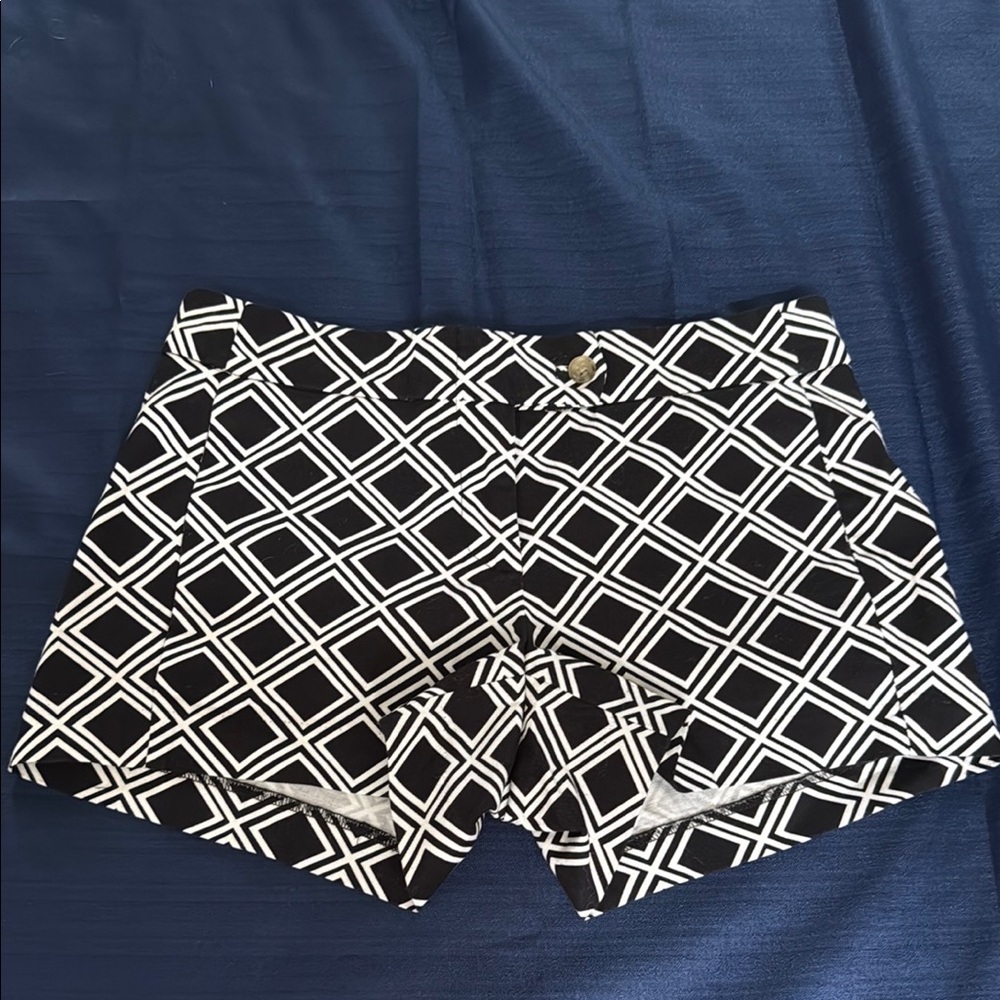 J. Crew Black and White Diamond Pattern High Waist Shorts